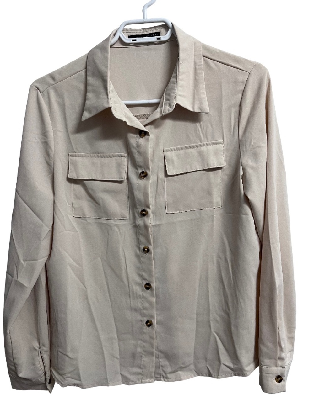 SHEIN Light Beige Button-Down Shirt with Chest Flap Pockets